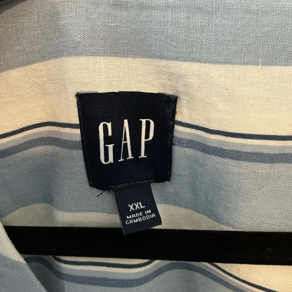 Gap Mens Size 2XL Blue Striped Nautical‎ Cabana Camp Button Shirt